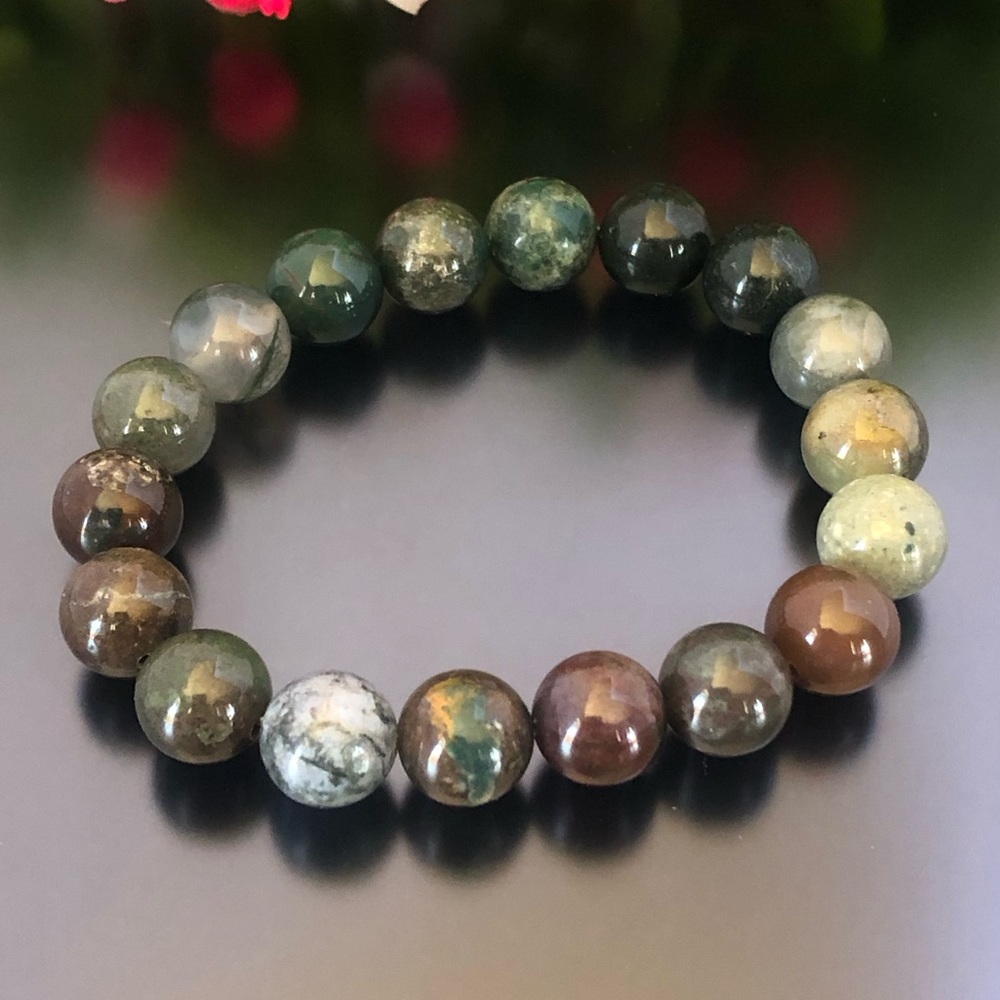 Indian Agate 10mm Natural Stone Beads Stretchable Bracelet